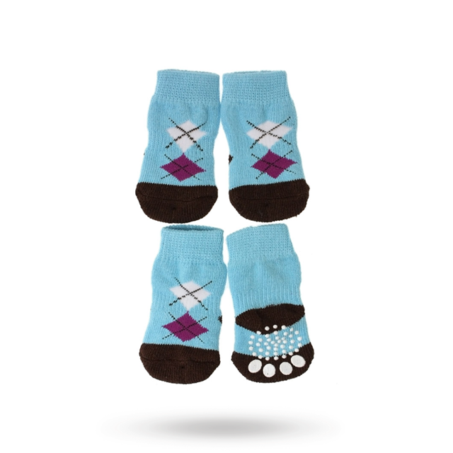 Blue/Black Argyle - Hundstrumpor med antiglid