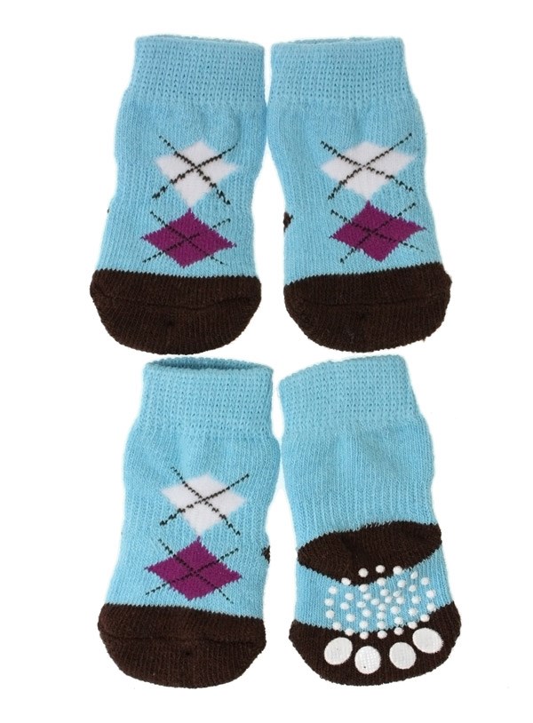 Blue/Black Argyle - Hundstrumpor med antiglid