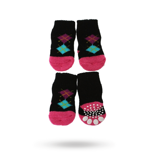 Black/Pink Argyle - Hundstrumpor med antiglid